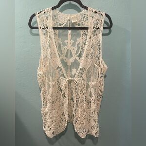 Simply Irresistible Womens Crochet Lace Vest Tie Front Ivory Boho Chic Size M